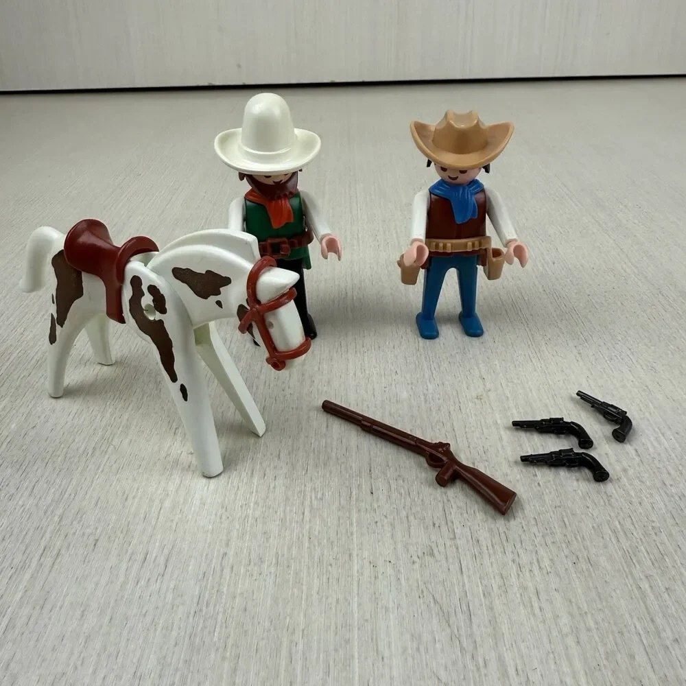 Vintage Playmobil 3304 Western Cowboys Horse Parts Lot Incomplete Set Guns Horse